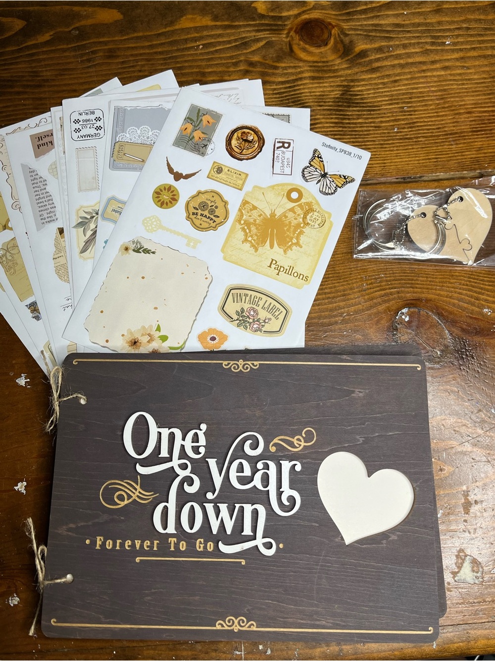 One Year Down Wooden Memory Book Anniversary Gift Photo Book Scrapbook Stickers